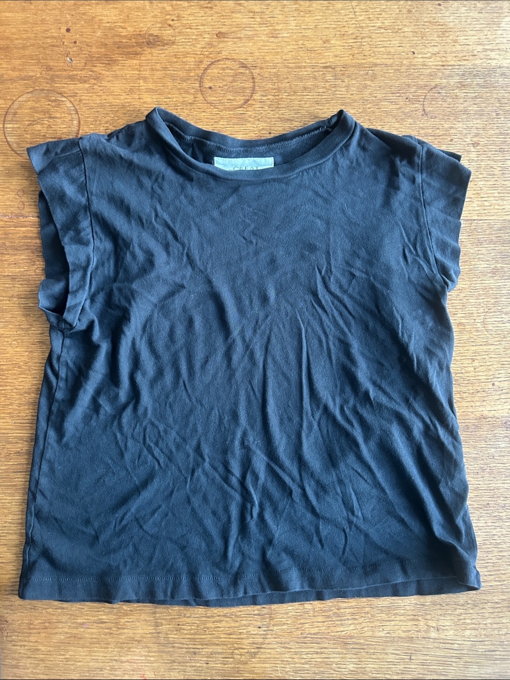 THE GREAT. Black womens Short Sleeve cap sleeve Crewneck Tee size 1 s/m